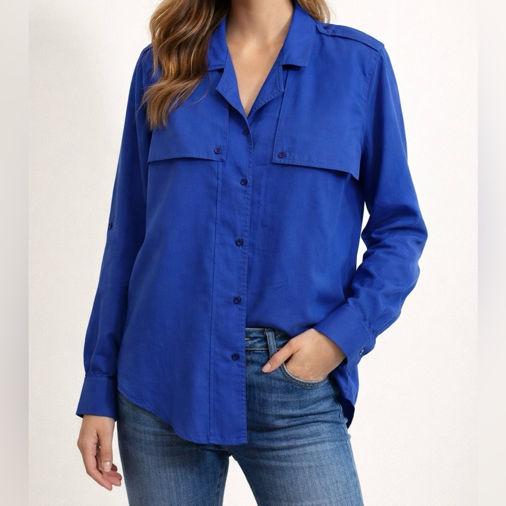 Diane Von Furstenberg Blue Button Down Blouse Vintage Size 10